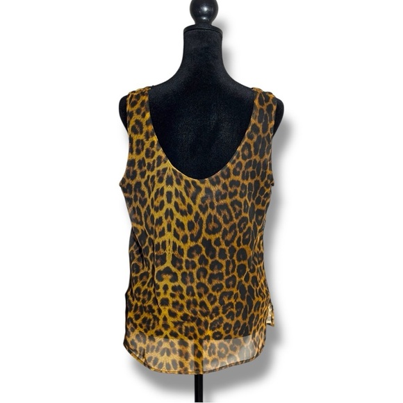Working Girl Chic Leopard Print Sheer Tan and Black Breathable Flowy Tank Top - Picture 6 of 15